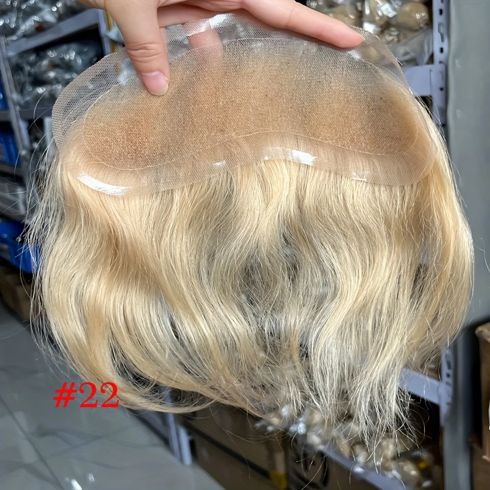 Men's Human Hair Frontal Hairline Full Lace Swiss 4x18CM Replacement System,V-Loop Topper with Natural Hairline