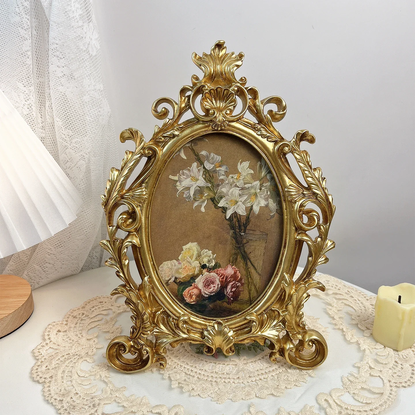 Golden Retro European 6in/7in Classical Light Luxury Resin Photo Frame Table Ornaments Picture Frames Home Decoration Painting