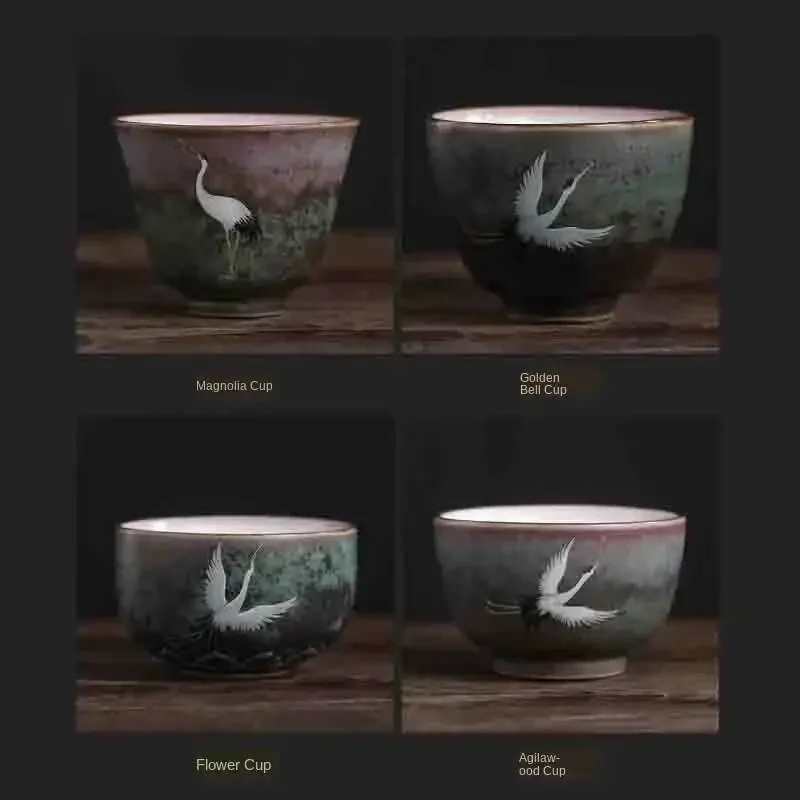 Crane Tea Set Single Cup Tea Cup Tea Cup Pattern Retro Ceramic Tea Cup Coffee Cup Scratch Cup