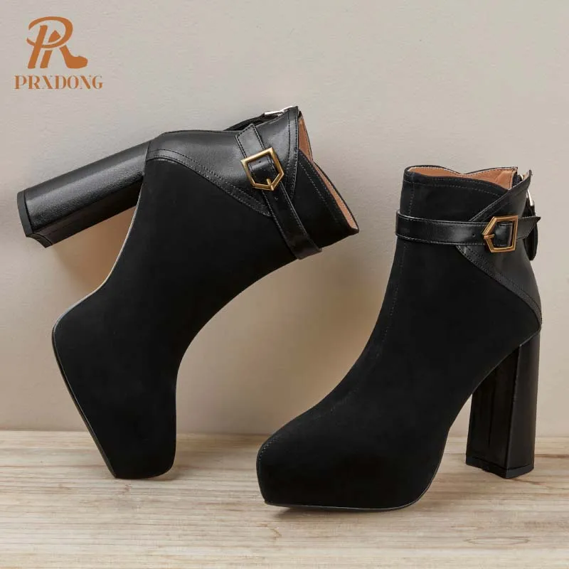 PRXDONG 2024 New Summer Brand Genuine Leather Autumn WInter Warm Ankle Boots Chunky High Heels Platform Black Brown Dress Shoes