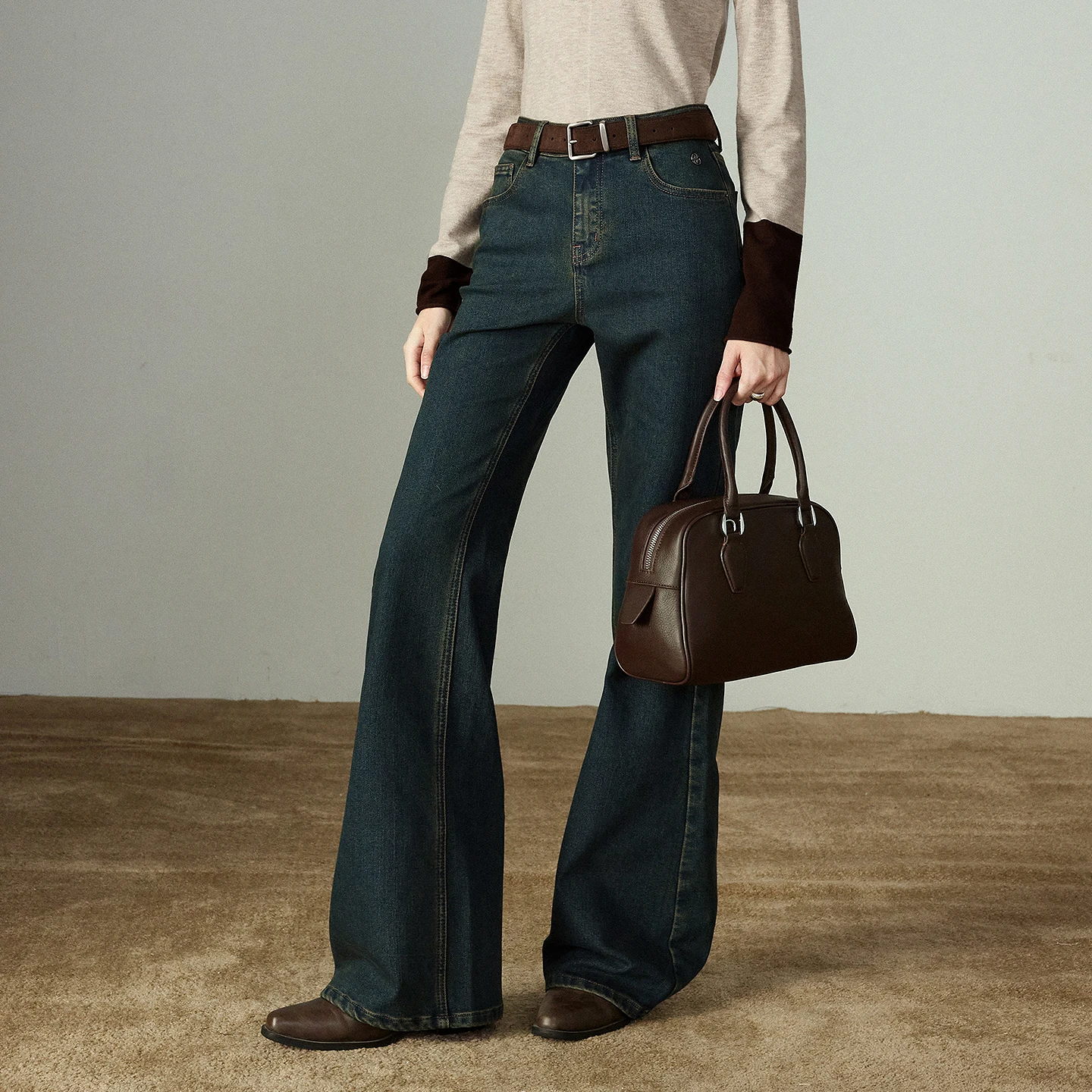 TOYOUTH جينز نسائي مطاطي 2025 شتاء جديد متوهج قليلا منتصف منخفضة الخصر سليم المناسب التخسيس الدافئة الصوف مبطن السراويل الطويلة #3