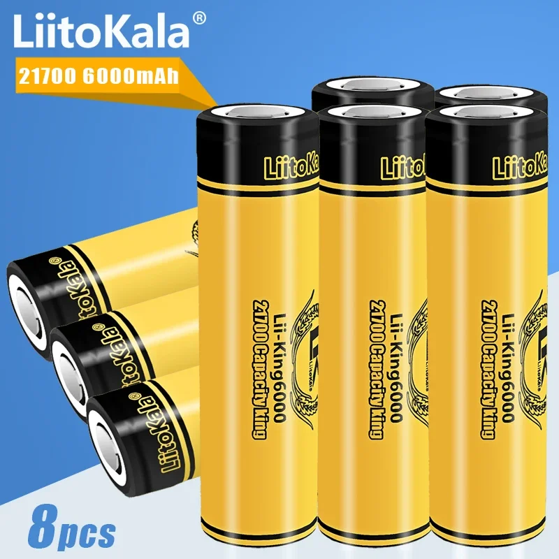 8PCS LiitoKala King6000 21700 6000mAh High-capacity 3.7V Rechargeable Li-ion Cells for Flashlight Power Bank Toys Torch