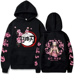 Hoodies com estampa gráfica Kamado Nezuko feminino, moletons Demon Slayer, streetwear casual, pulôveres Harajuku Casal, Tops