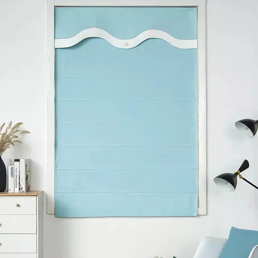 

Modern Solid Light Blue Custom Made Roman Shades Light Filter/Blackout Window Blinds For Living Room Easy to Install