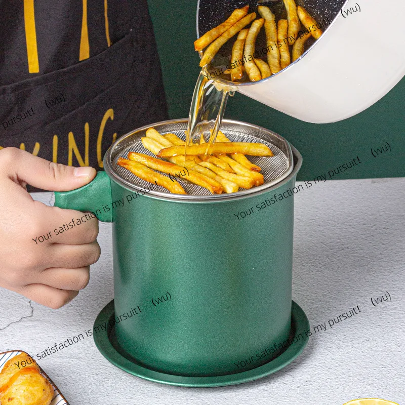 1.4L/1.7L Kitchen Stainless Steel Oil Filter Pot with Tray Large Capacity Lard Grease Strainer Tank Separator Cooking Utensils