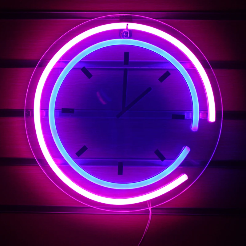 Wanxing Clock Shape LED Neon Sign Acrylic Wall Hainging Light Lamps Study Home Room Decor Shop Xmas Gift USB Power 32.5X32.5cm