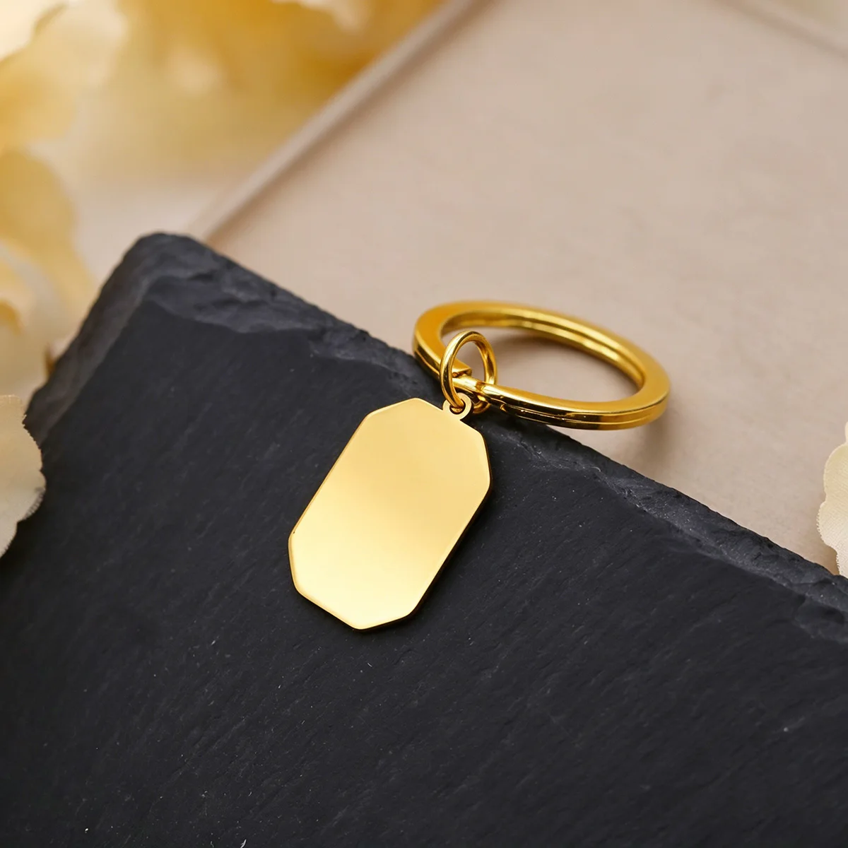 Chandler Stainless Steel Octagonal Tag Keychain Blank DIY Pendant Unisex Keyring for Jewelry Making Gift