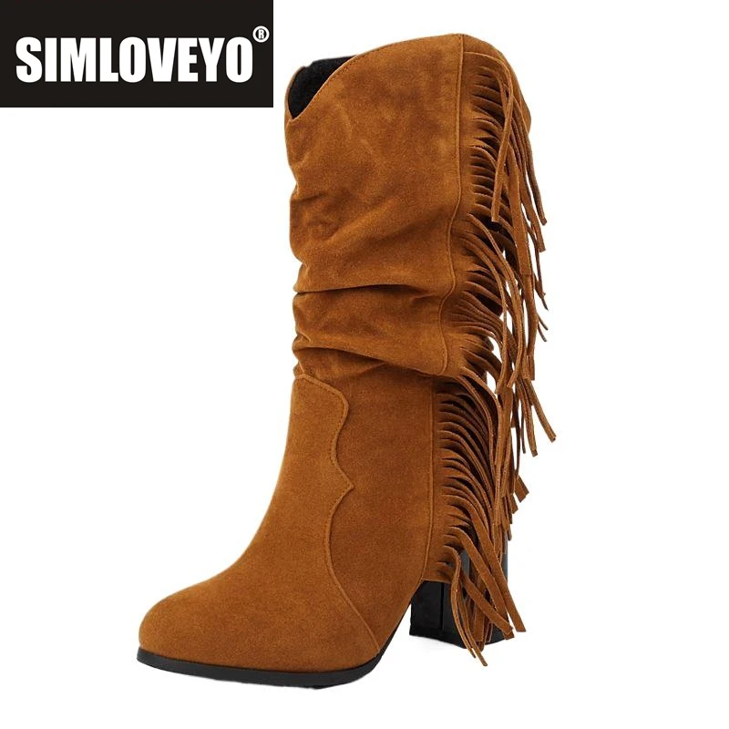 

SIMLOVEYO Design 2024, женские ботинки из флока, замшевые, с круглым носком, на блочном каблуке 6,5 см, без шнуровки с бахромой, размер 47 48, для отдыха, на каждый день