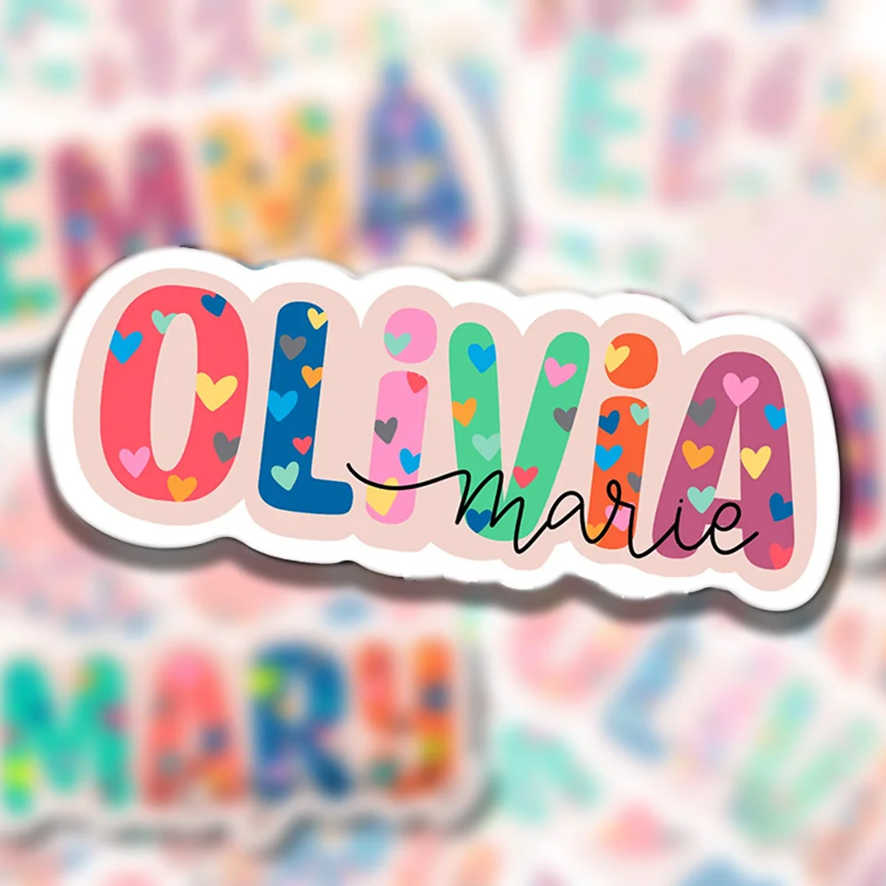 Personalized Custom Colorful Heart Letter Name Sticker Waterproof Vinyl Die Cut Decal Custom Text For Tumbler Laptop Water Bottl view 4