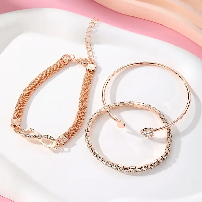 3 teile/satz Vintage Kristall Strass Herz Armbänder für Frauen Mode Geometrische Einstellbare Unendlichkeit Manschette Armreif Schmuck Geschenke