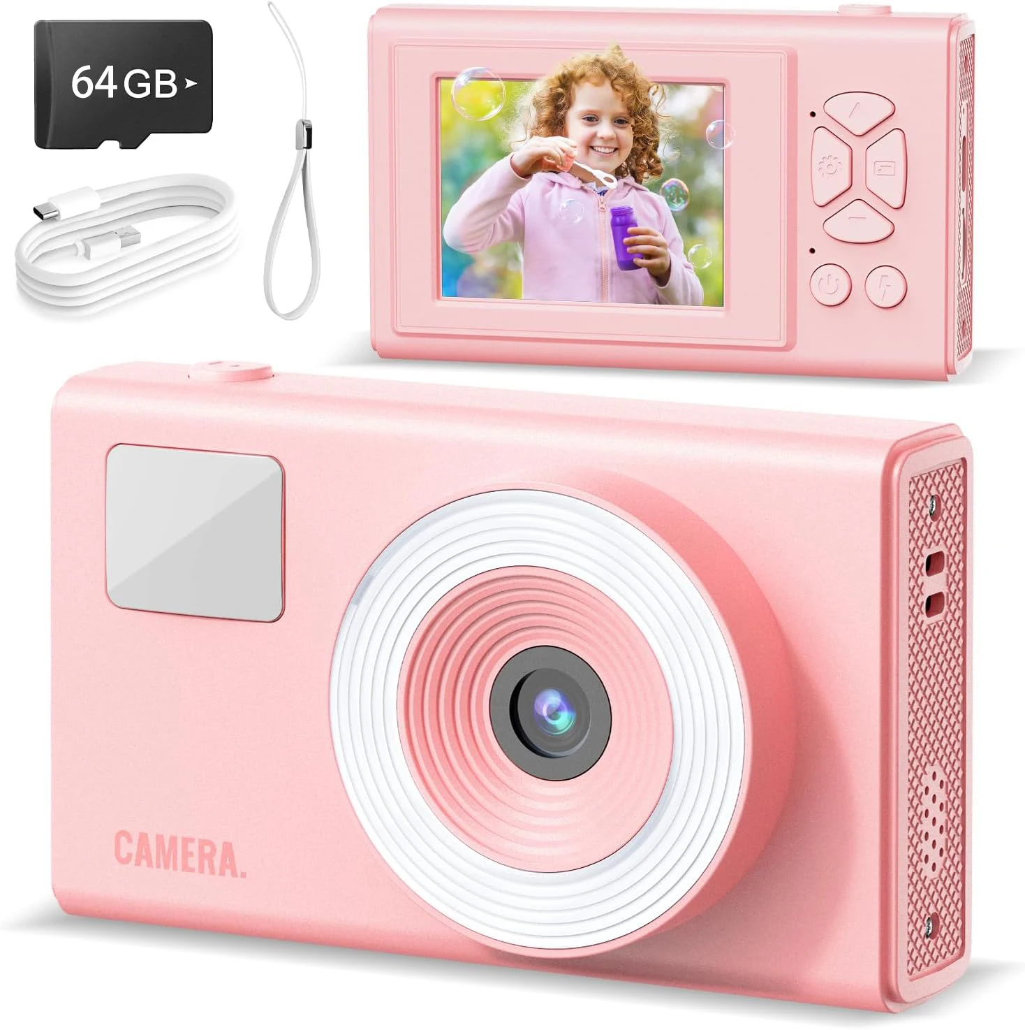 

Kids Camera Three Color Fill Light Kids Camera With 64GB Card 1080P Video Recorder Educational Toys Birthday Gifts For Boy Girl