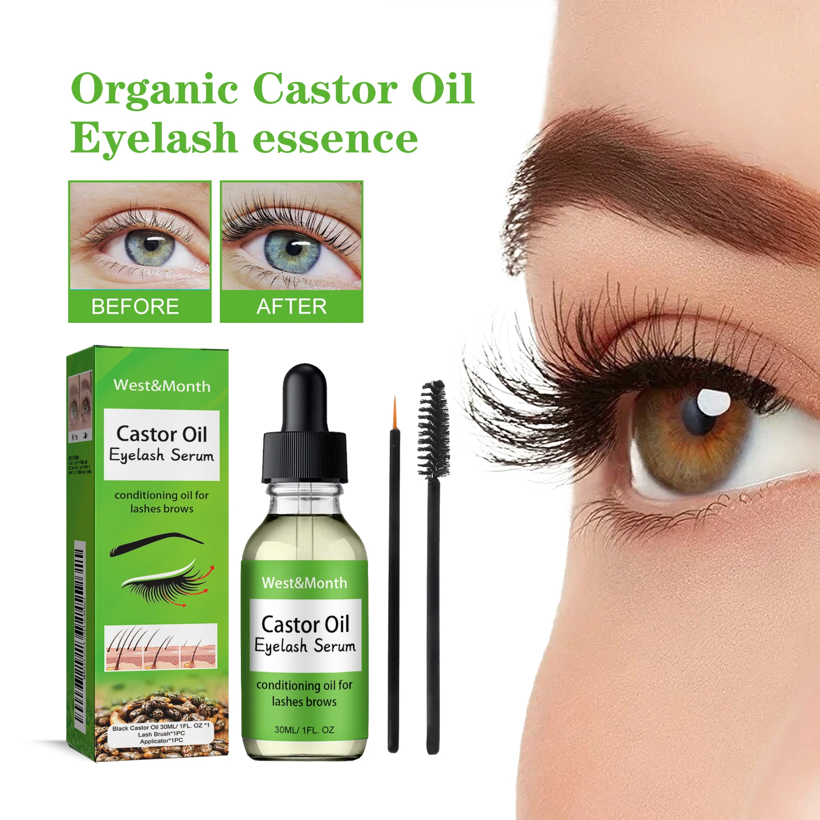 

Castor Oil Eyelash Growth Serum With Brush Multipurpose Hair Eyebrow Eyelash Growth Thick Essence Nourishing Moisturize Liquid