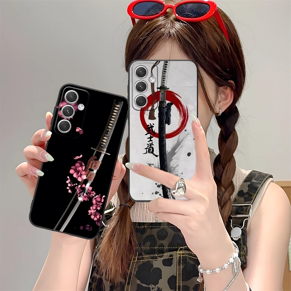 Katana Samurai Ronin Mobile Cell Phone Case for Samsung M55 35 15 54 34 14 33 23 13 42 32 22 F55 23 12 5G Black Cover Shell