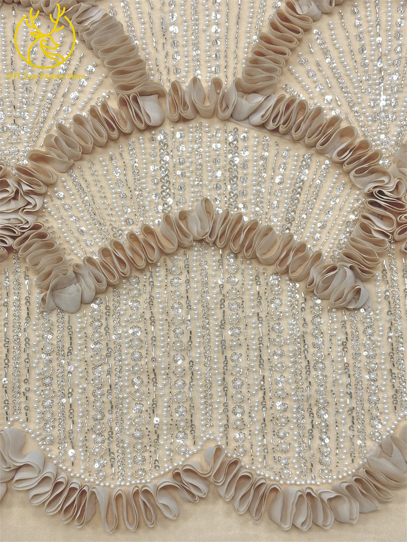 3D High-End Französischer Mesh-Stoff mit Stickerei und Perlen, Spitzenstoff 2026, Hochwertiger Afrikanischer Pailletten-Tüll für Hochzeitskleider zum Nähen – Detail 8