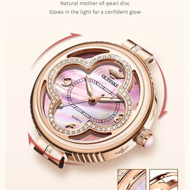 OUPINKE 3272 Women Watch Luxury Lucky Grass Women Imported Movement Quartz Watch Waterproof Ceramic Rotating Diamond Women Watch