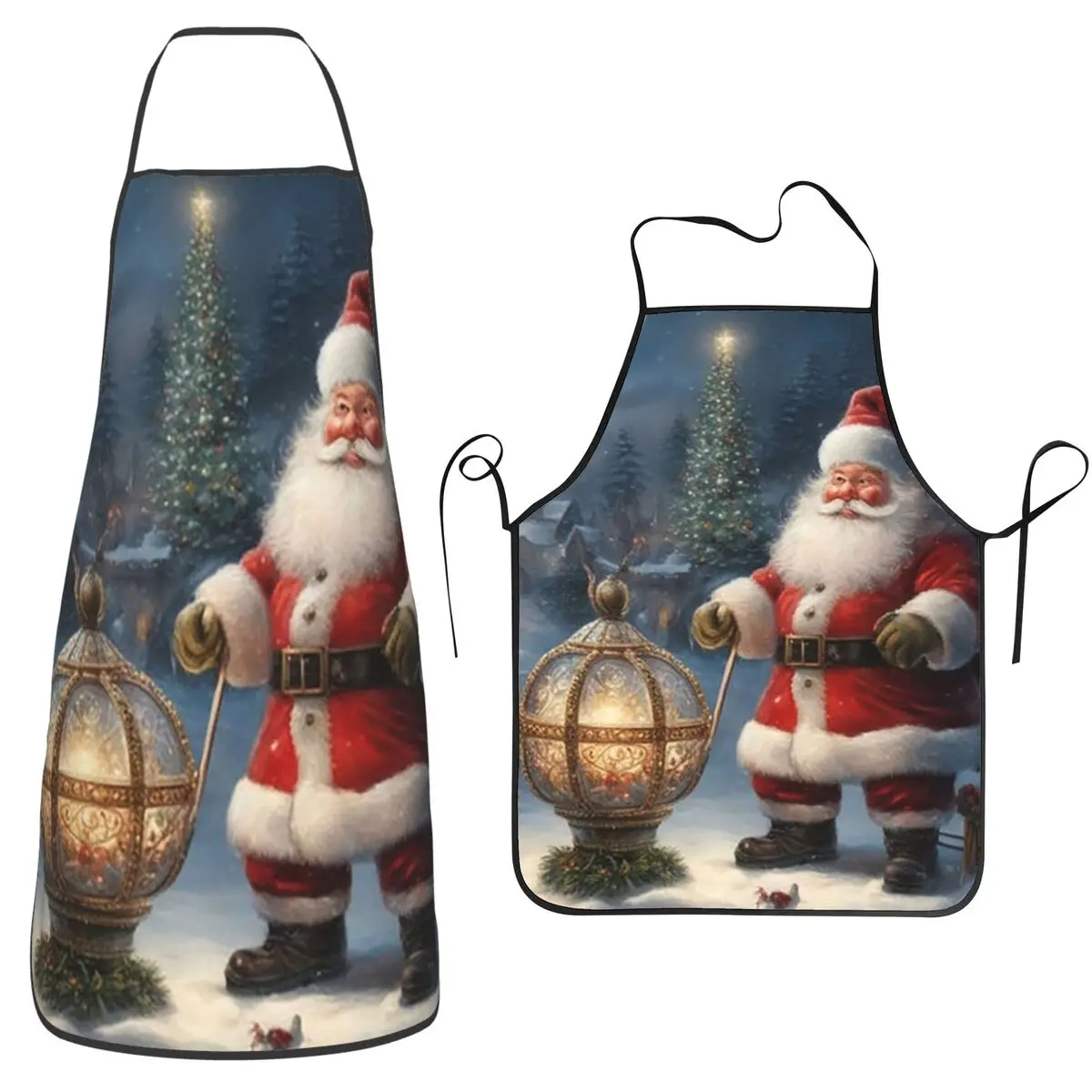 

Christmas Santa Claus Snow Village Aprons Chef Cooking Tablier Sleeveless Bib Kitchen Cleaning Pinafore for Women Men Painting