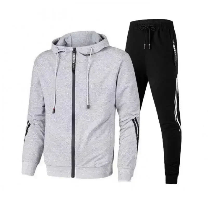 Men\'s Hoodie + Pants 2024 Two-piece Set Solid Color Hoodie Jacket Sports Zipper Sportswear Sports Jogging Men\'s Fitness Clothing