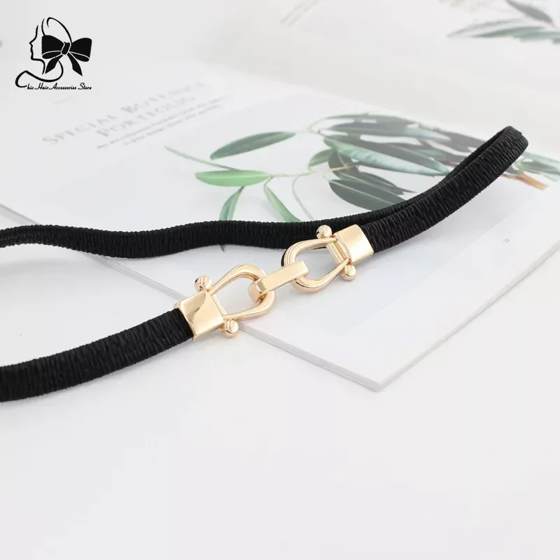 2024 Fashion Creative Waist Belt Metal Buckle Thin Elastic Waist Coat Dress Decoration Waist Belt  Pants Women Cloth Accessories