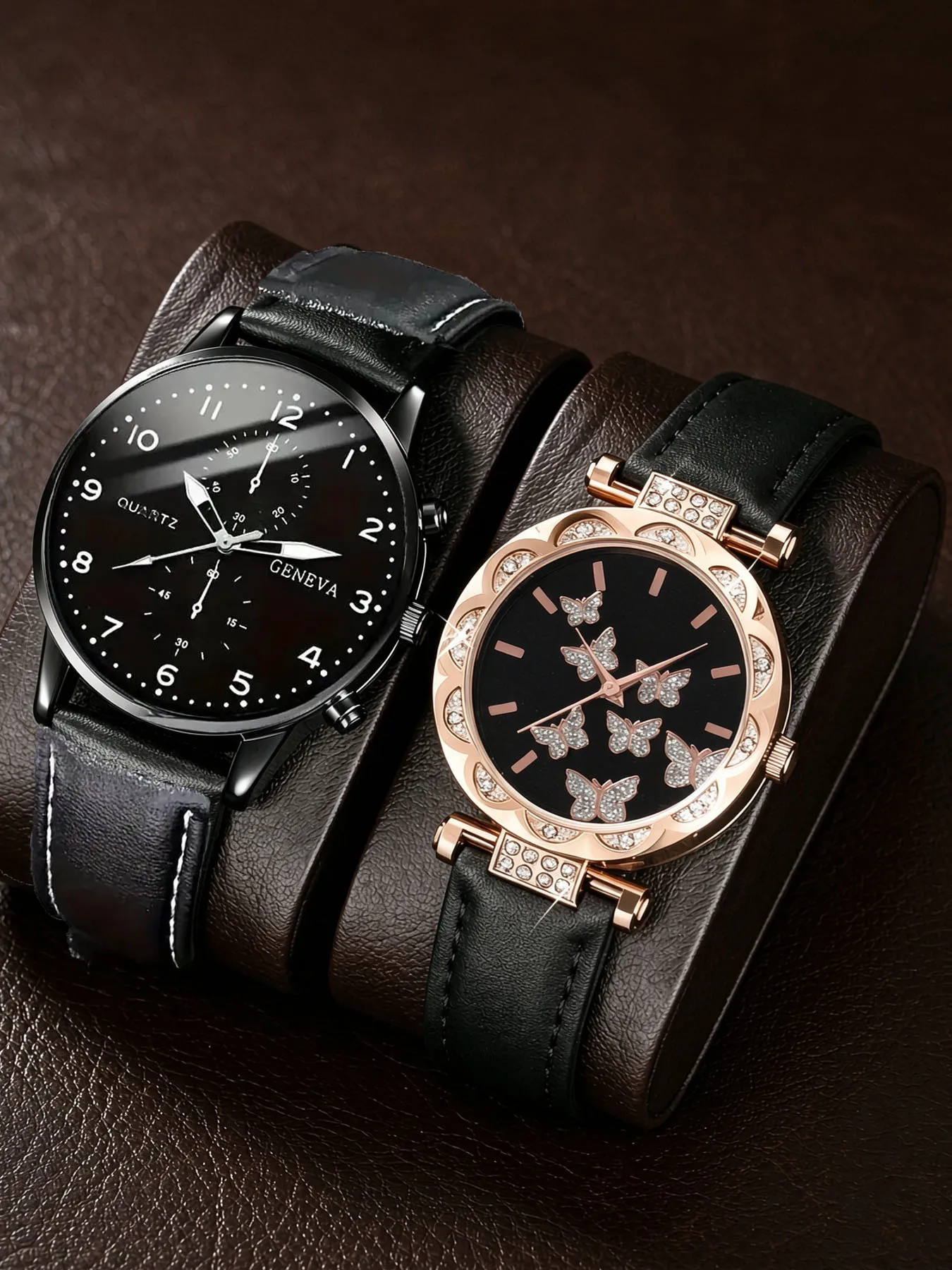 Fashionable, personalized, minimalist wristwatch with butterfly-shaped digital leather band watch