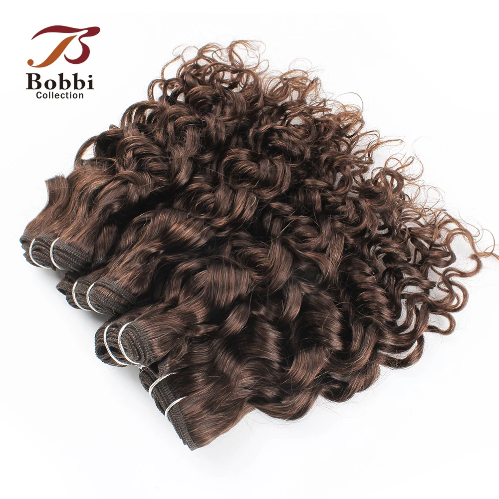 50g/pc 4/6 Bundles Curly Human Hair with 4x4 Lace Closure Black Brown Short Curly Style Water Wave Remy Human Hair