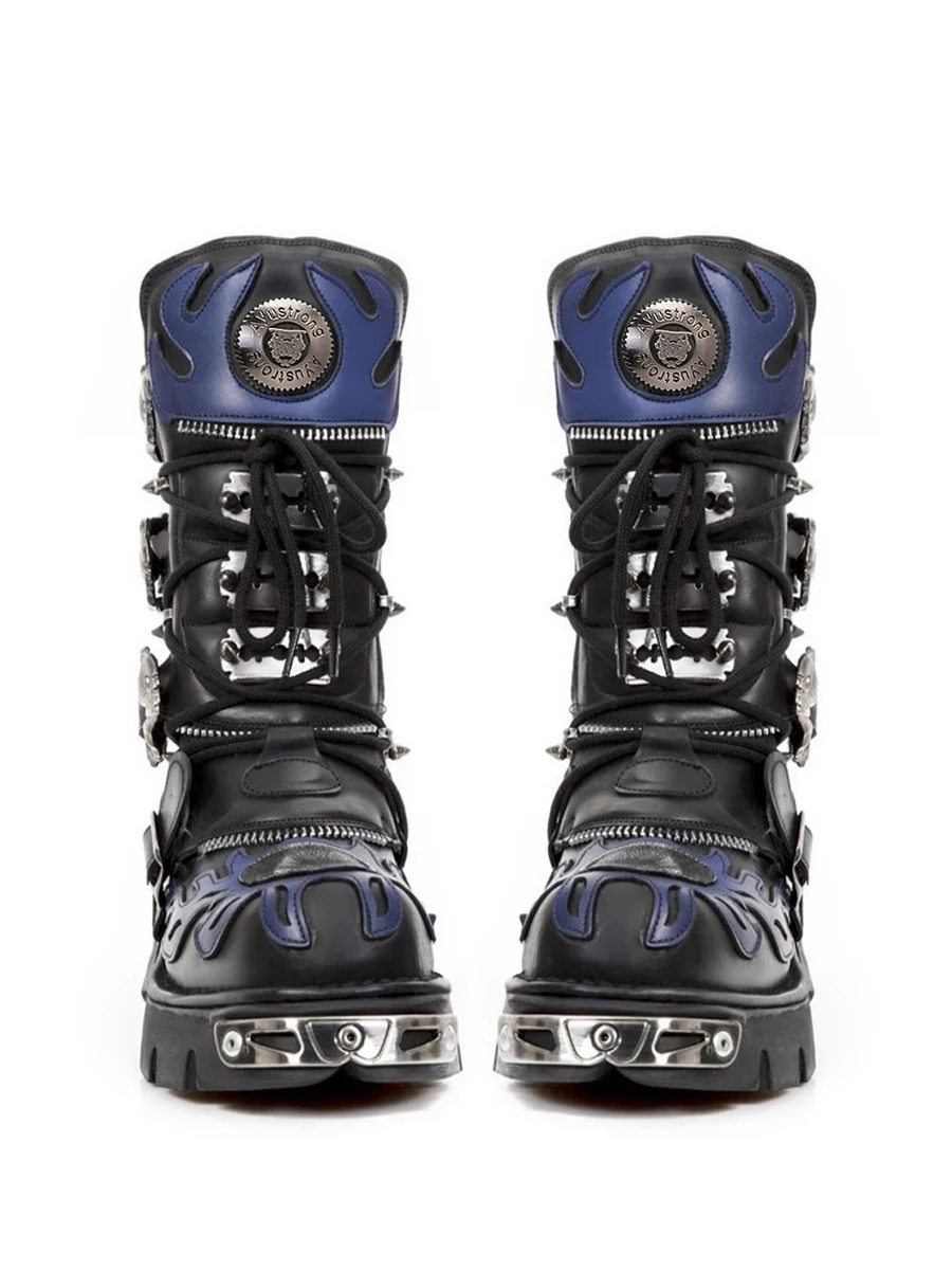 Metallic Rock Thick Bottom Mid-Calf  Boots Punk Gothic Knight Boots Heightening Men Women Motorcycle Work Boots