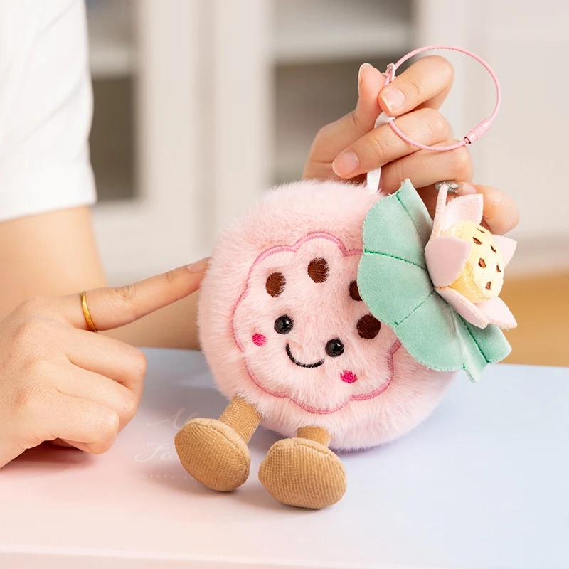 Kawaii 11cm simulação dos desenhos animados anime lótus sobremesa bolo boneca de pelúcia linda planta biscoito pingente artesanal bonecas mochila presentes