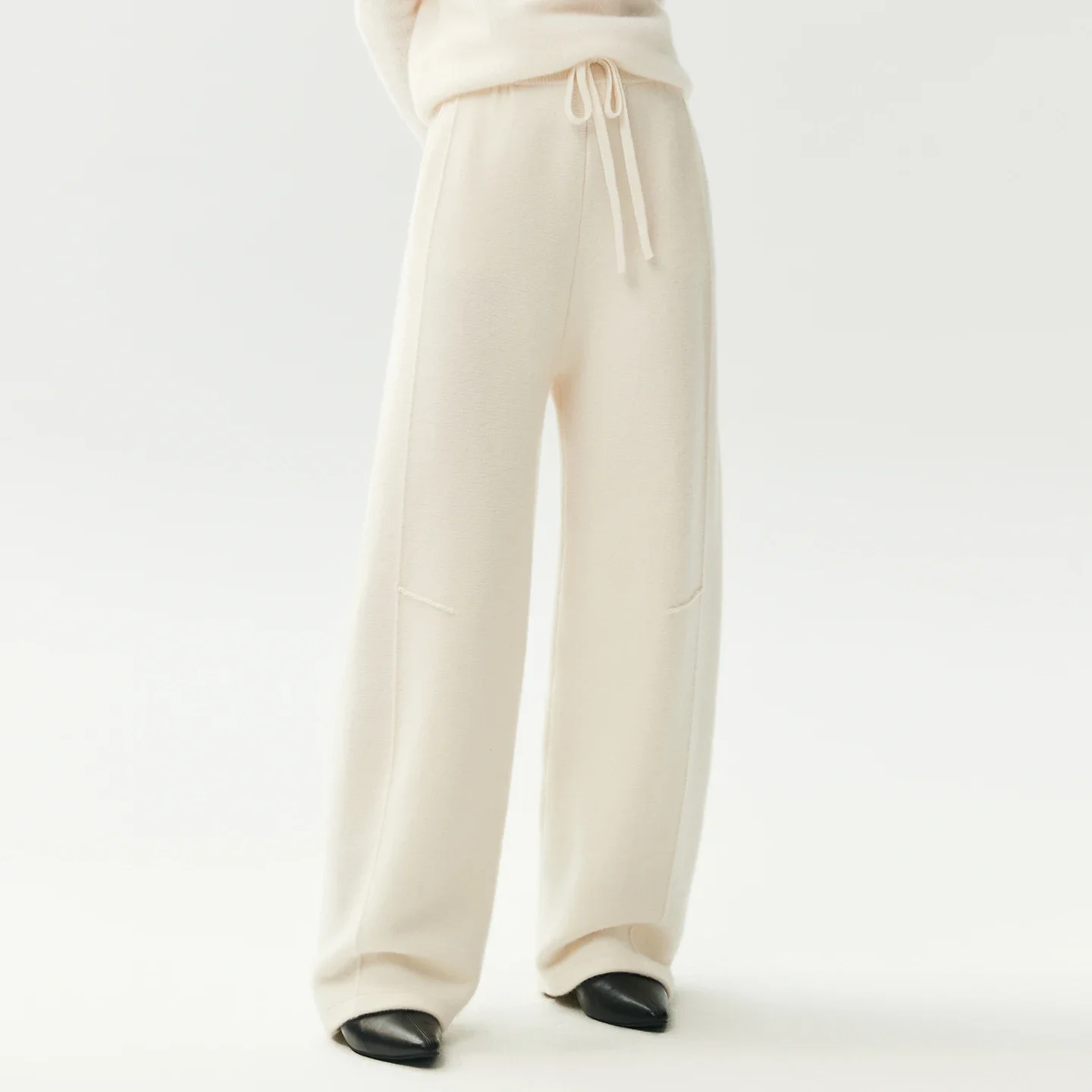 European Versatile Women's Trousers 100% Cashmere Straight Pants Autumn Winter Thicked 3D Compression Line Drawstring Pants Knit