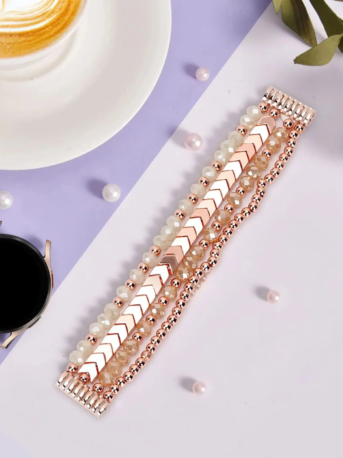 for Samsung Galaxy Watch 6/5/4 40/44mm Bands/Active 2 Watch 4 42/46mm Band Women, 20mm Handmade Fashion  Elastic Crystal Beads