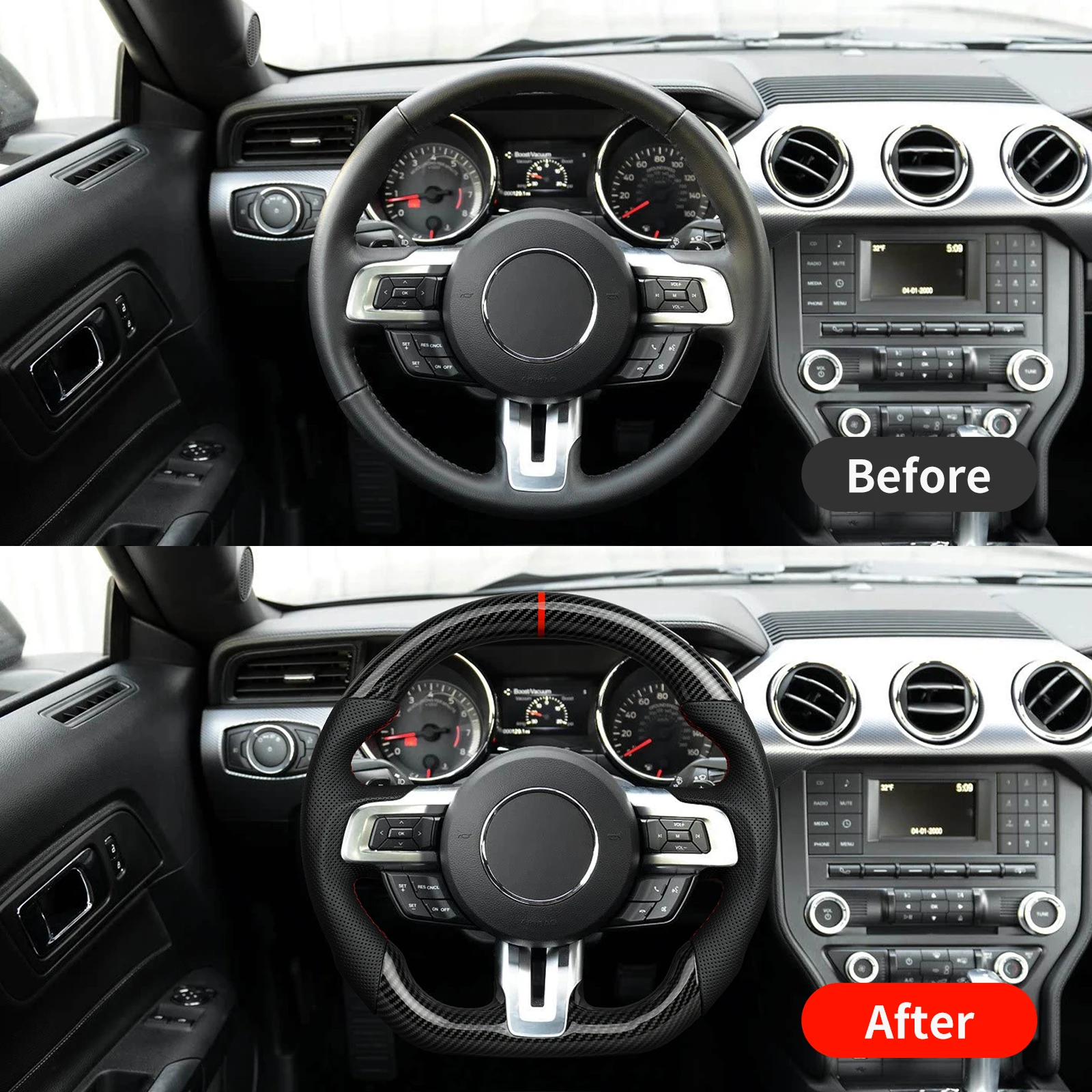Hydro-Dip Carbon Fiber D-shaped Steering Wheel Preforated Leather Grip for Mustang EcoBoost GT Shelby GT350 GT350R 2015-2023 view 6