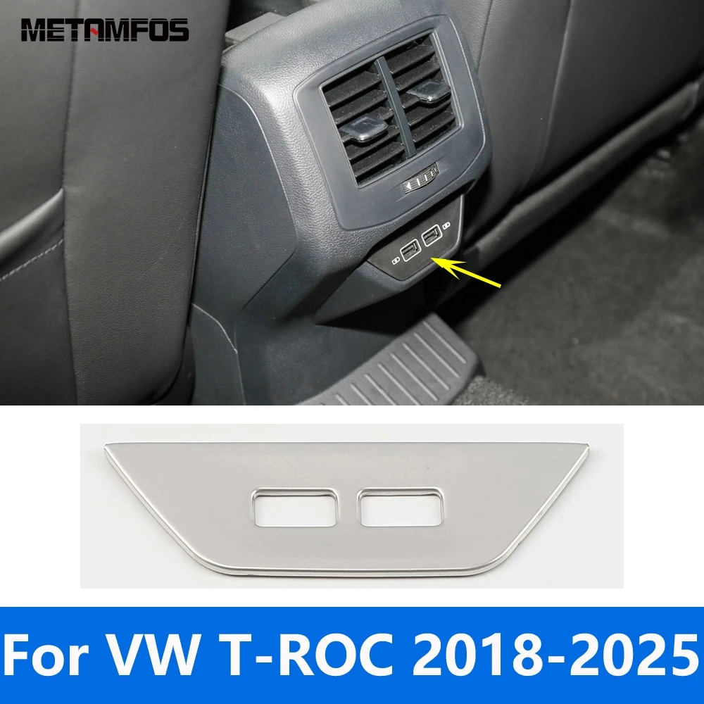 

Для Volkswagen VW T-ROC TROC 2018-2024 2025 стальное заднее сиденье USB-порт для зарядки, панель, отделка, аксессуары для интерьера, Стайлинг автомобиля