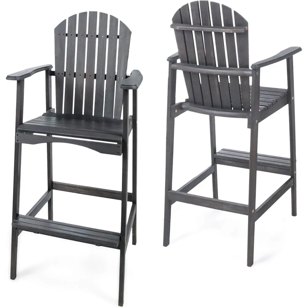 

Outdoor Acacia Wood Adirondack Barstools, 2-Pcs Set, Dark Grey
