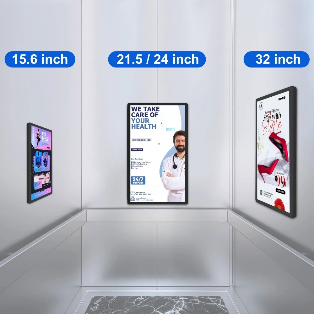 ELC Elevator Digital Signage 1920*1080 RK3568 Android 14 Touch Screen Wall Mount 21.5 Inch Elevator Lcd Screen For Advertising