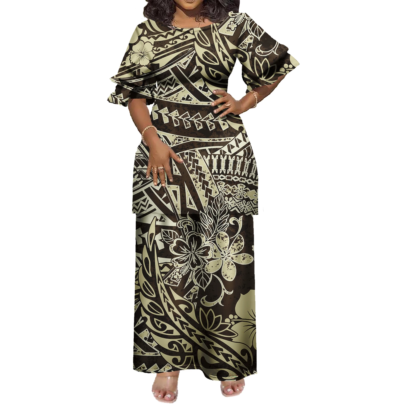 Wholesale Custom Drop Ship Summer Hawaiian Polynesian Samoan Tribal Design Loose Women Maxi Dresses Women Lady