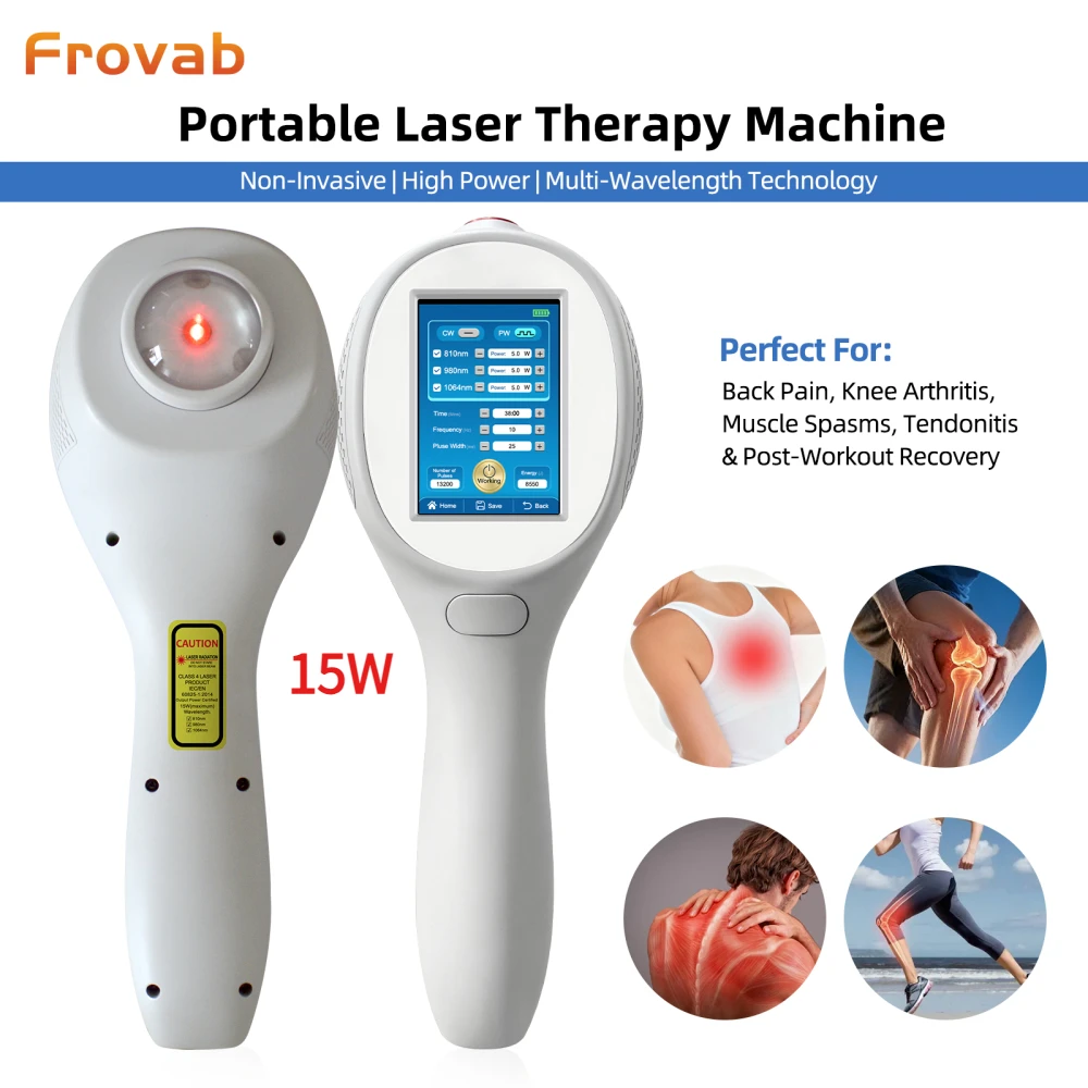 

Frovab New 15W High Power Class IV Laser Therapy Device Deep Penetration Pain Relief 810nm 980nm 1064nm NIR Light Physiotherapy