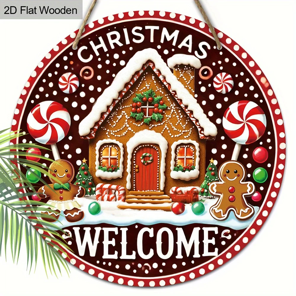 2D Flat, 2D Flat 1pc Christmas Gingerbread for Man Logo Wooden Sign Decoration, Front Door Embossed Effect Wall Decoration, Suit