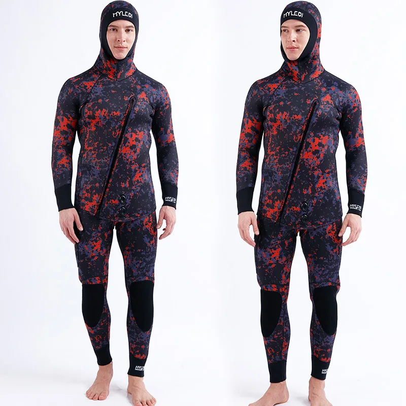 Long Sleeve Fission Hooded 2 Pieces Of 5MM Camouflage Wetsuit Neoprene Submersible For Men Keep Warm Waterproof Diving Suit