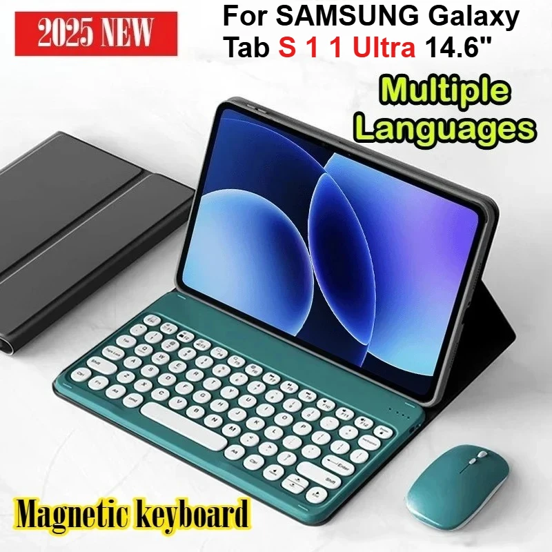 

Чехол для планшета с магнитной клавиатурой Bluetooth для Samsung Galaxy Tab, новинка 2025, S11 Ultra, 14,6 дюйма, 11-дюймовая защитная клавиатура Smart Funda