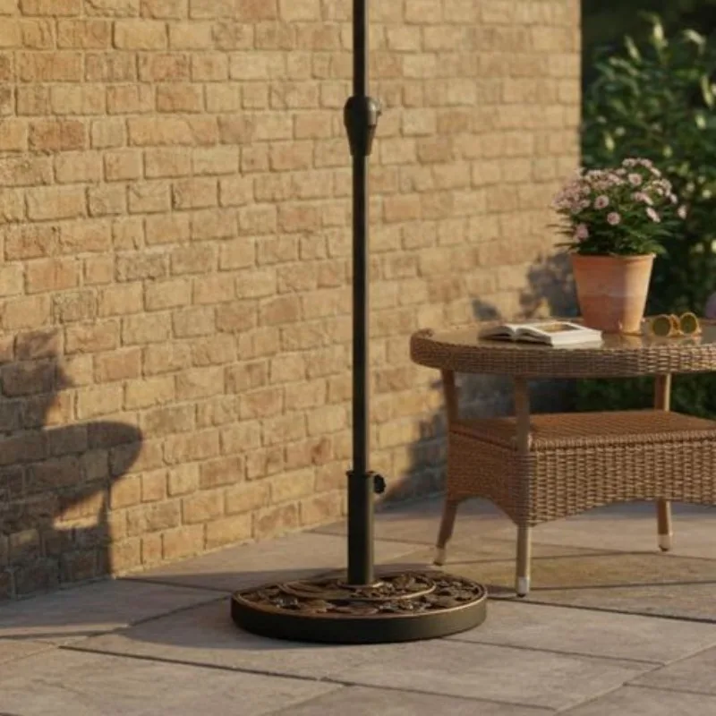 

9kg Resin Parasol Base, Half Round Umbrella Stand with Floral Design for Garden, Outdoor, Suitable Umbrella Rod: Φ3.8cm, Φ4.8cm, Bronze Tone