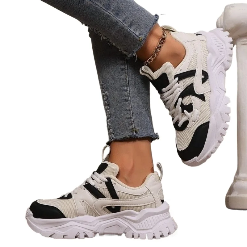 Women's Shoes on Sale 2024 New Lace Up Women's Vulcanize Shoes Autumn Breathable Mesh Mixed Colors Outdoor Casual Walking Shoes