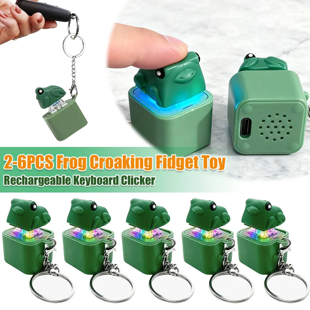 Rechargeable Frog Croaking Keychain with Sound LED Lights Keyboard Clicker Frog Fidget Toys for Kids Boys Girls Gift