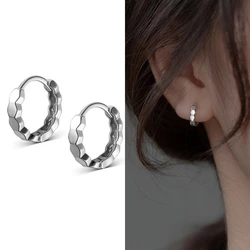 New Fashion Silver Color Simple Geometric Faceted Huggies Earrings Buckles For Women Charms Hoop Earrings Girls Party Jewelry