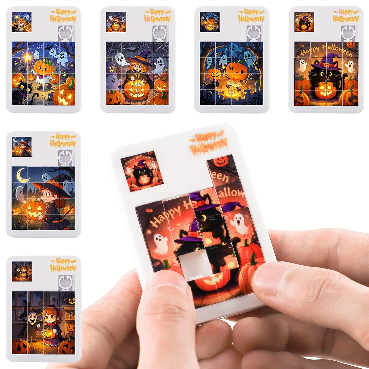 

5Pcs Children Puzzle Mobile Jigsaw Toys Halloween Cartoon Fun Sliding Plastic Huarong Road Jigsaw Toys Party Favours