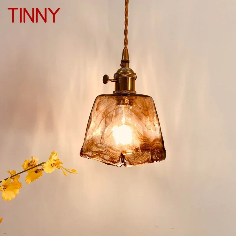 

TINNY Nordic Brass Pendent lamp Modern Bedroom Bedside lamp Art Glass LED Restaurant Bar Aisle Chandelier