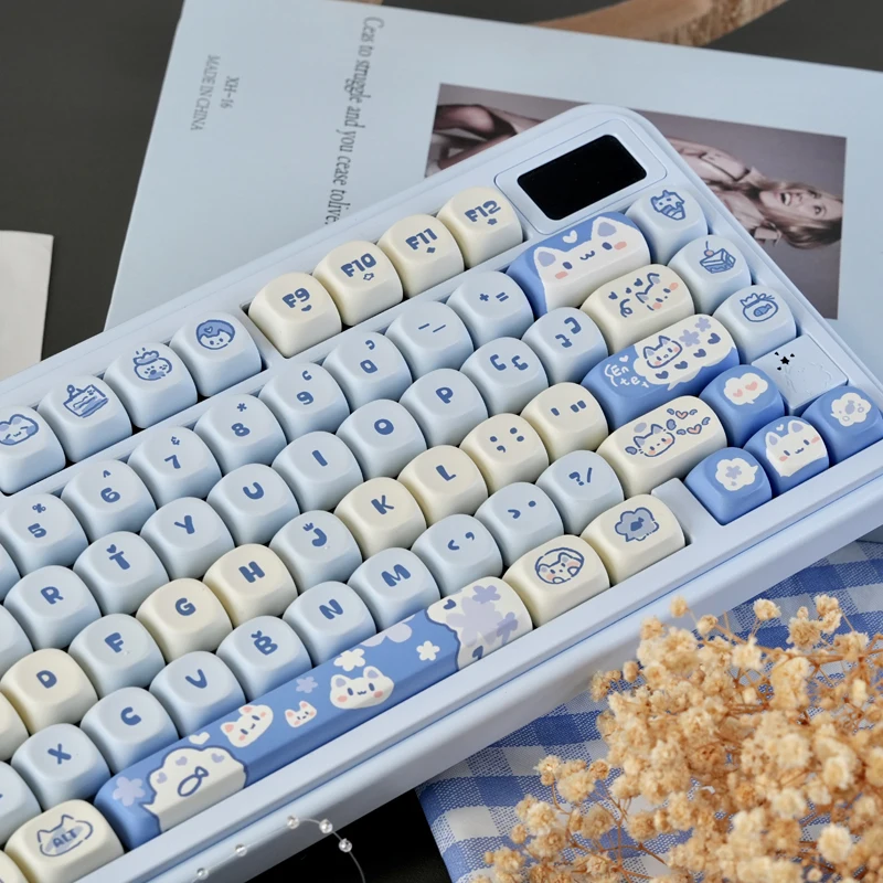 Zestaw nakładek na klawisze Cute Blue Cat PBT Doubleshot MOA Profile do klawiatur mechanicznych z układami…