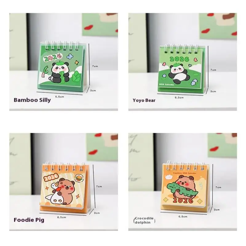 2026 Mini Simple Cute Cartoon Pattern Small Desk Calendar Pocket Portable Calendar Punch Plan Desktop Decoration