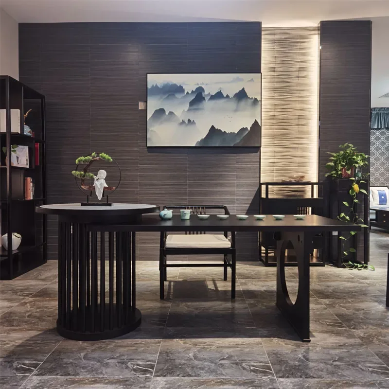 

Новый китайский стиль, чайный столик из цельного дерева и стул, чайный столик кунг-фу, мраморный офисный чайный столик