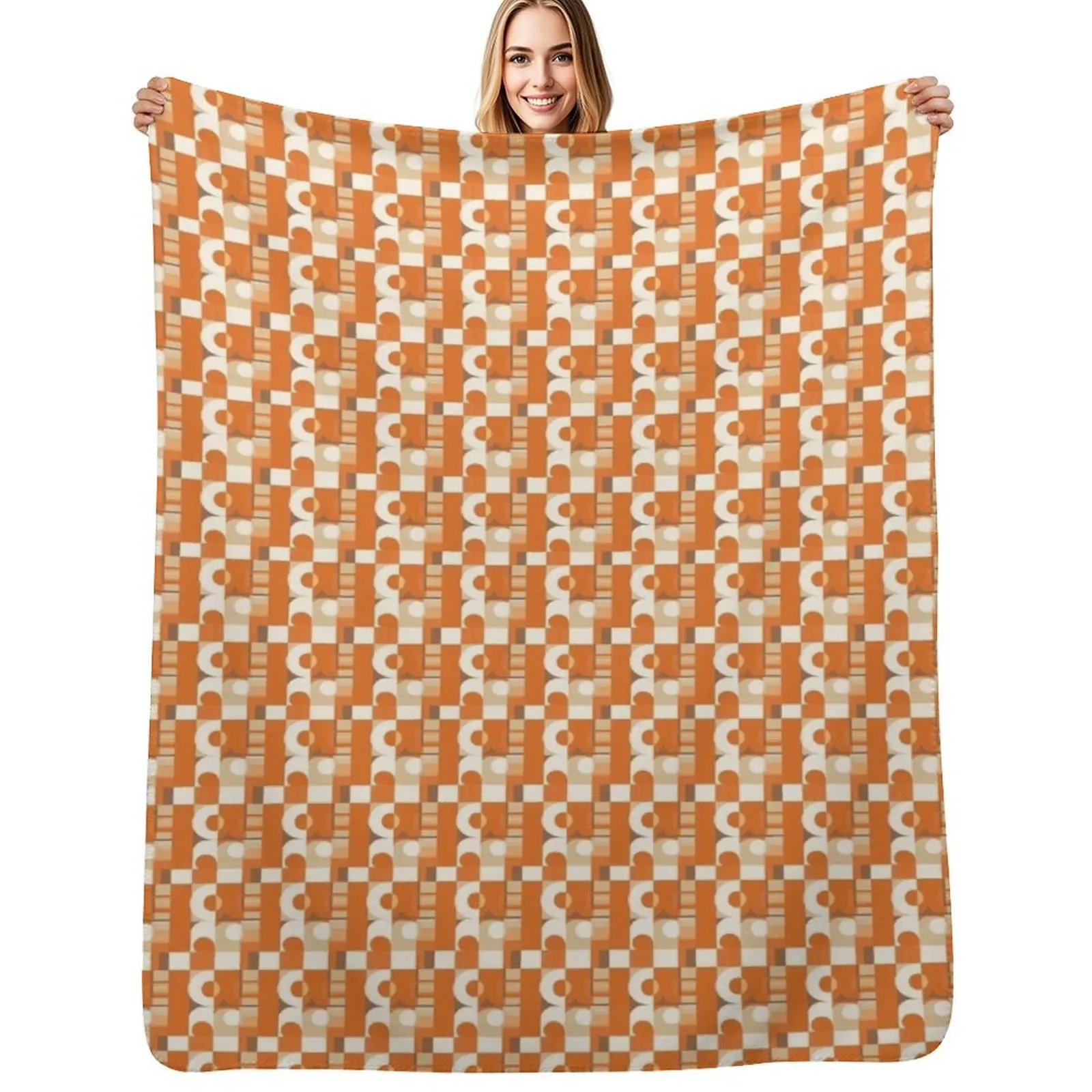 

Mid Century Modern Geometric orange Throw Blanket Beautifuls Decorative Throw Vintage Polar Blankets