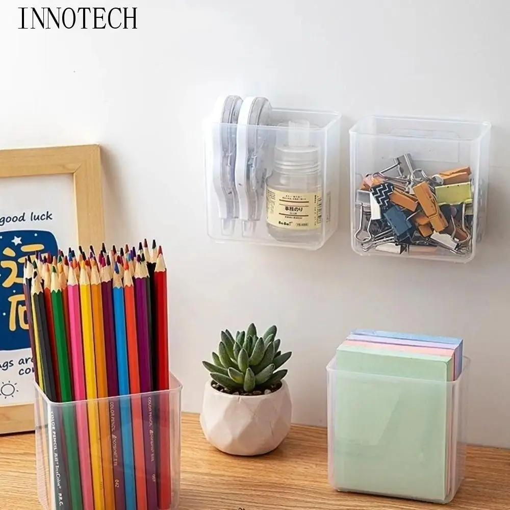 شفافة جدار جبل حامل القلم الرصاص متعدد الوظائف سعة كبيرة قلم رصاص صندوق تخزين حامل قلم ذاتي اللصق