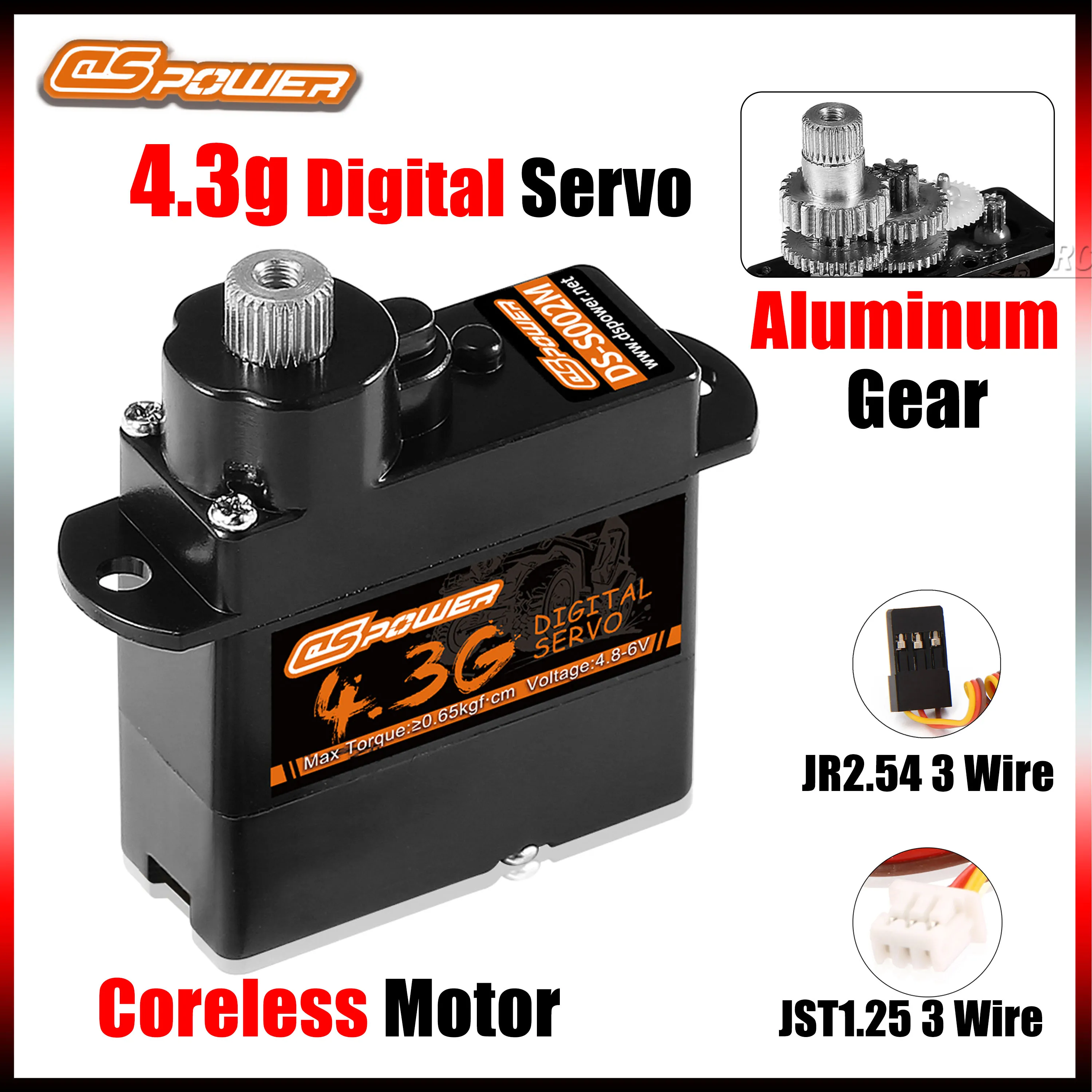 DSPOWER 4.3G 코어리스 모터 플라스틱/금속/알루미늄 기어 마이크로 디지털 JST1.25/JR2.54 RC 1/24 자동차 비행기 고정익 드론용