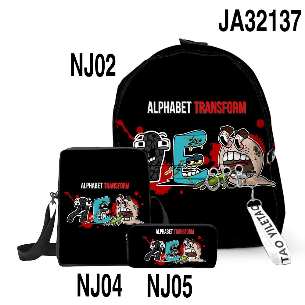 Cartoon Novelty Alphabet Lore 3D Print 3pcs/Set School Bags Keychains Oxford Small Backpack Inclined shoulder bag Pencil Case